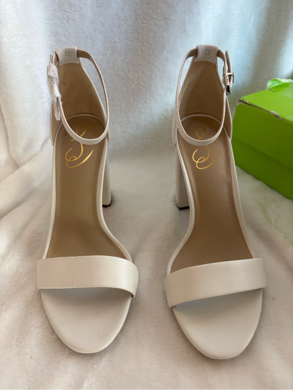 Sam Edelman Yaro Ankle Strap Block Heel Sandal in White Leather Size 9.5 Wide